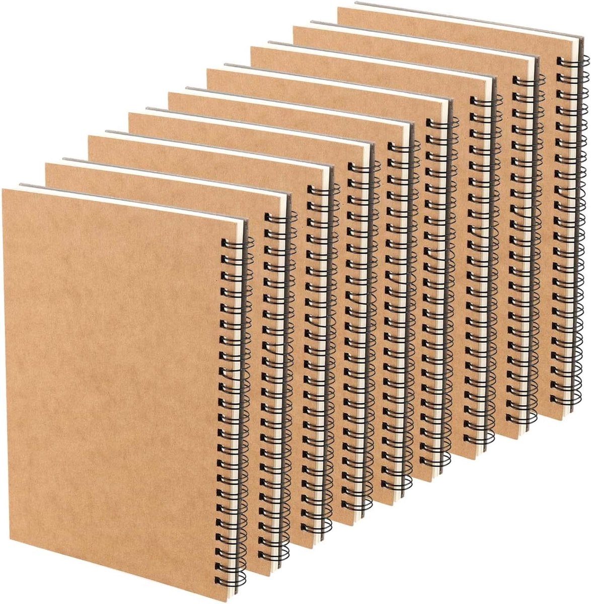 Allecto Plus - 10 stuks A5 schetsboeken spiraalbinding - 60 vellen - 120 pagina's - bruin kraftcover - tekenblok voor schilderen, schetsen en notities