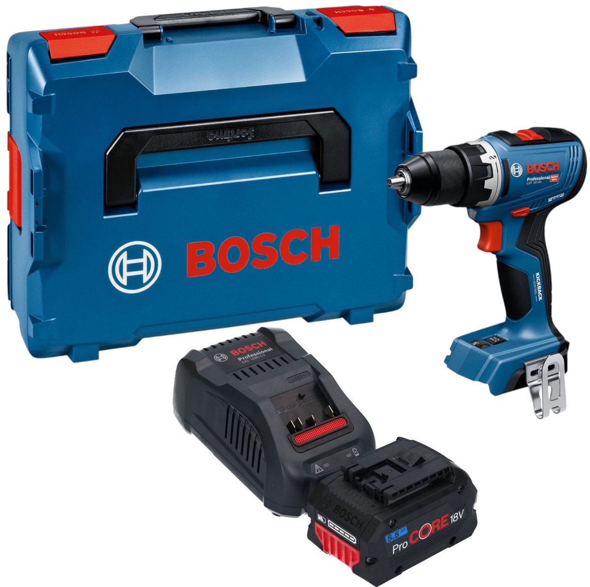 Bosch GSR 18V-65 Professional accuboormachine 18 V 63 Nm borstelloos + 1x ProCORE-accu 5,5 Ah + oplader + L-Boxx