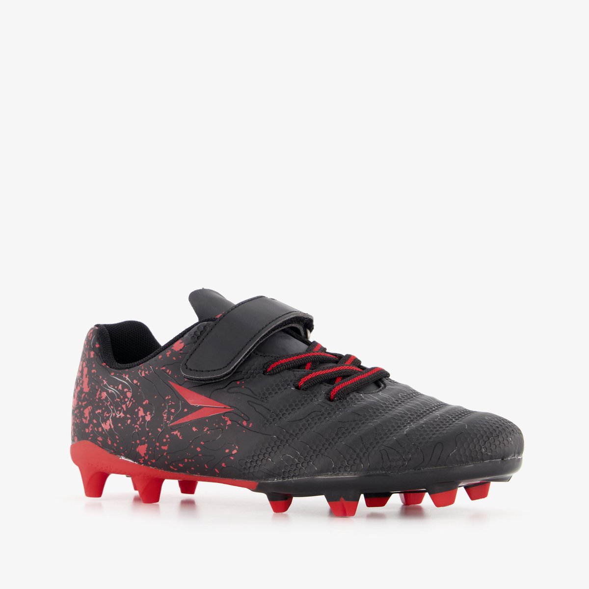 Zwart-rode Dutchy Glide FG voetbalschoenen voor kinderen, imitatieleer met rubberen Firm Ground zool, maat 34.
