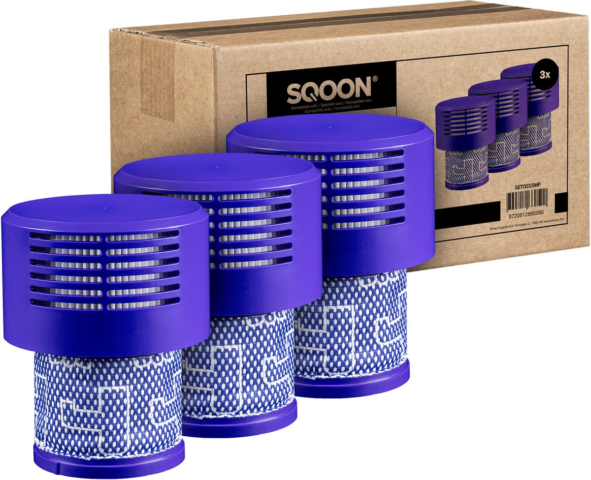 SQOON® Filterset geschikt voor Dyson V10 - Gelijk aan model: 969082-01 - 3 STUKS - Perfect voor het vervangen van verstopte of versleten filters