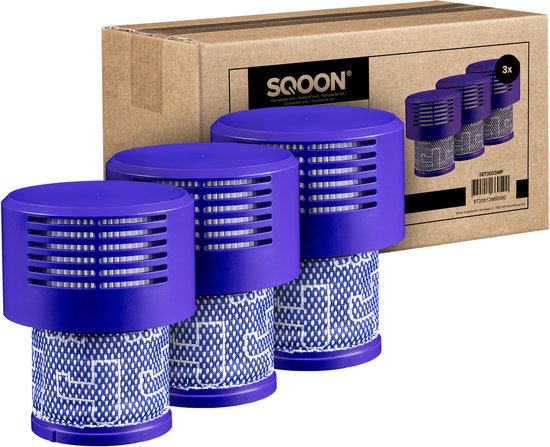SQOON® Filterset geschikt voor Dyson V10 – Gelijk aan model: 969082-01 – 3 STUKS – Perfect voor het vervangen van verstopte of versleten filters