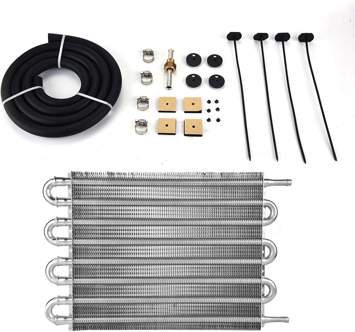 Image of 8-doorlaatbuis en vin transmissiekoeler Universele oliekoelerset Auto 8-rij externe transmissieoliekoelerset Auto-handmatige radiatoromvormer Aluminium