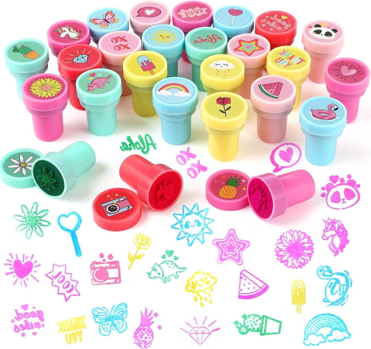 Allecto plus - Stempelset kinderen Hawaï cadeau 26 stuks zomer meisjes jongens ananas flamingo motiefjes
