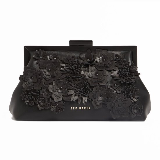 Ted Baker pochette sac à épaule bandoulière Fiorell Flower 3D Applique Clutch Bag Black noir