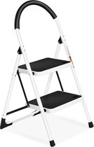 Bol.com Trap - Opstapkruk - Ladder - Opvouwbaar - Draagbaar - Trapladder - Antislip - Binnen - Buiten - Wit aanbieding
