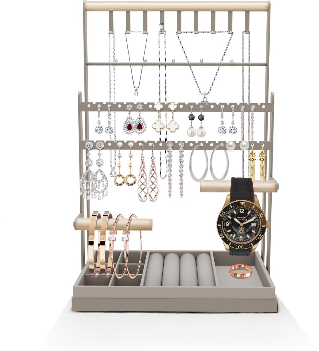 TFSZE Sieradenstandaard, Metalen sieradenhouder, Kettingstandaard, Sieradenopslag, Sieradenboom voor armbanden, oorbellen, kettingen, ringen, Sieradenhouder, Displaystuk, Ringen, oorbellen, armbanden, horloges