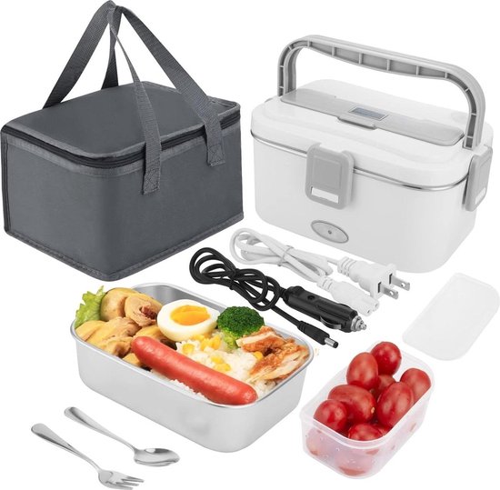 Dutchers® Elektrische Lunchbox – 1.8L RVS Warmhoudbox met Bestek, Draagtas & Autolader – Voor Werk, Reizen & Buitenactiviteiten - RVS voedselcontainer - Vershouddoos - Verwarmbare Bentobox - Mealprepbakje - Broodtrommel Volwassenen