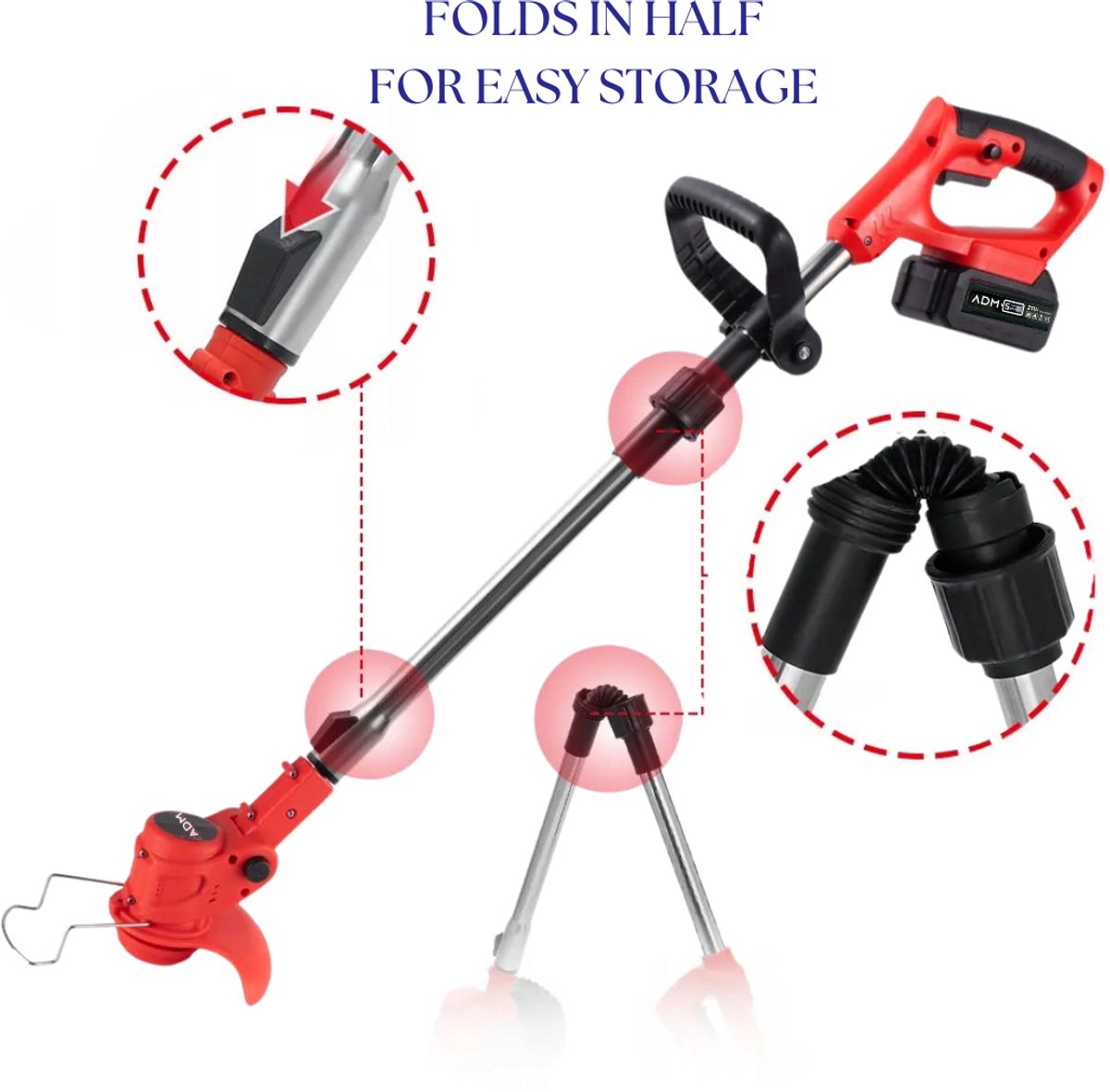ADM Draadloze Opvouwbare Grastrimmer + 2 accu's – 21V – Telescopisch – Compact en krachtig