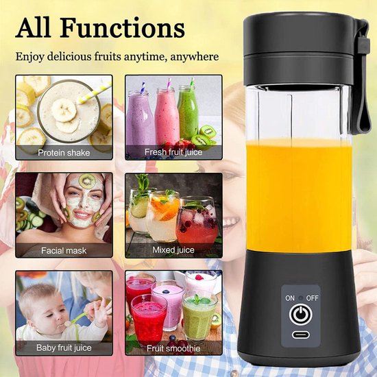 Blender - Mini Blender - Smoothie Maker - Oplaadbare mini Blender - Portable Blender - Fruitpers - Zwart van Merkloos — afbeelding 2