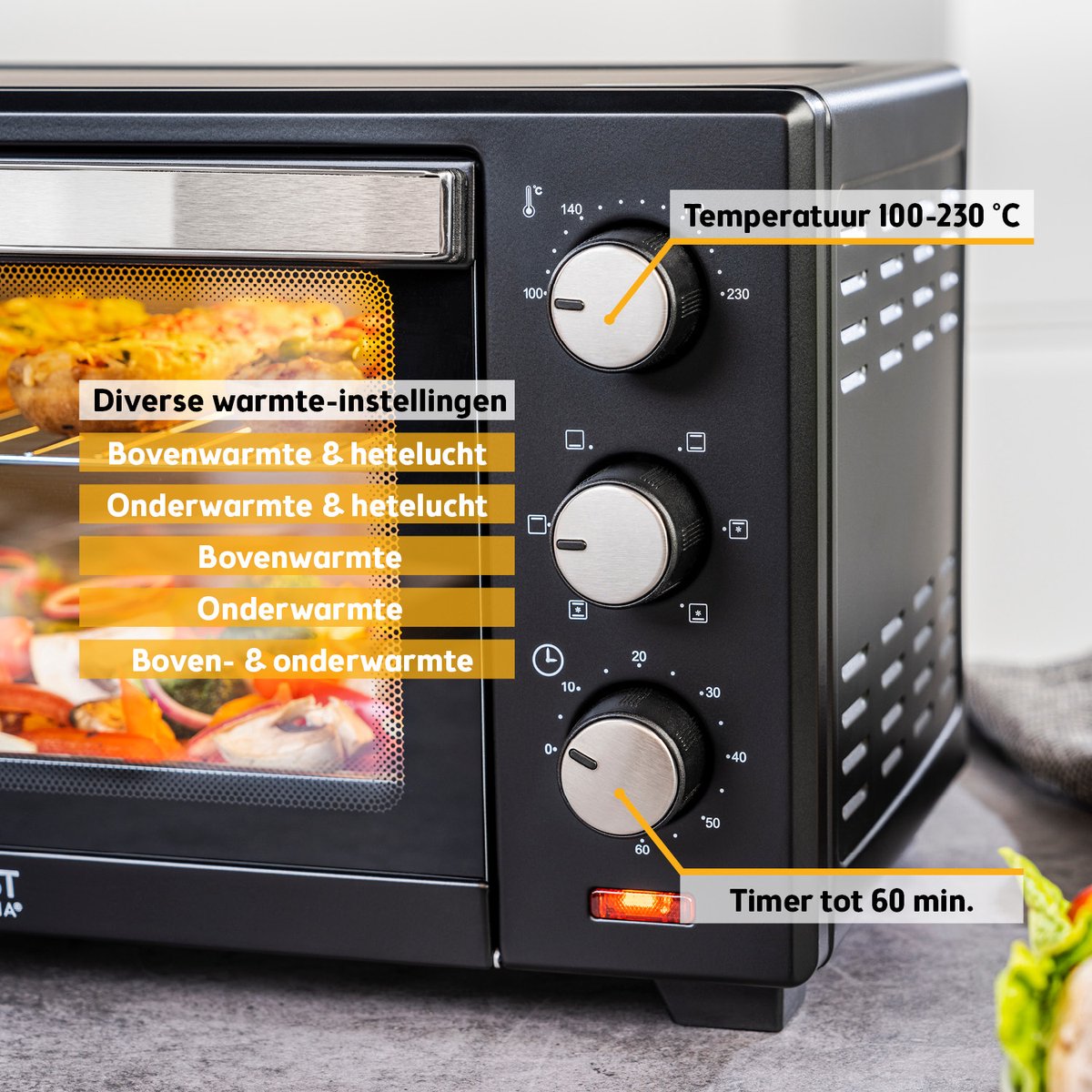 TZS First Austria Mini oven 20L - 1380W- Vrijstaande Heteluchtoven - max 230°C - Timer - Zwart – foto 4