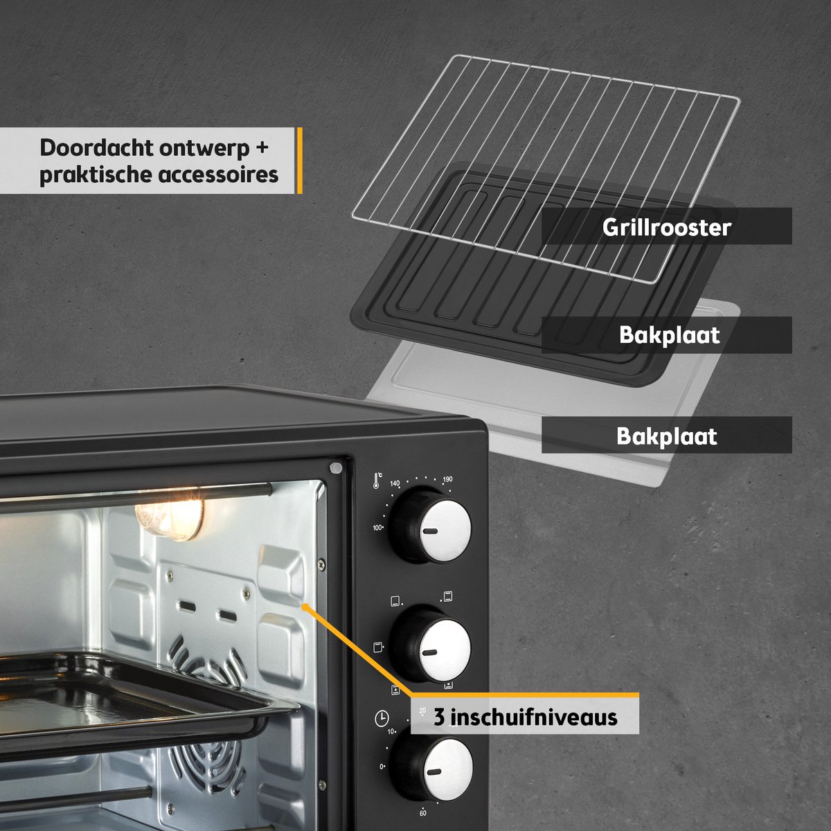 TZS First Austria Mini oven 20L - 1380W- Vrijstaande Heteluchtoven - max 230°C - Timer - Zwart – foto 5