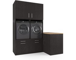 Wasophoogte® Wasmachine Kast Hong Kong - Wasmachine verhoger - Wasmachine ombouw - 700(D)*2030(B)*2350(H) mm - Zwart