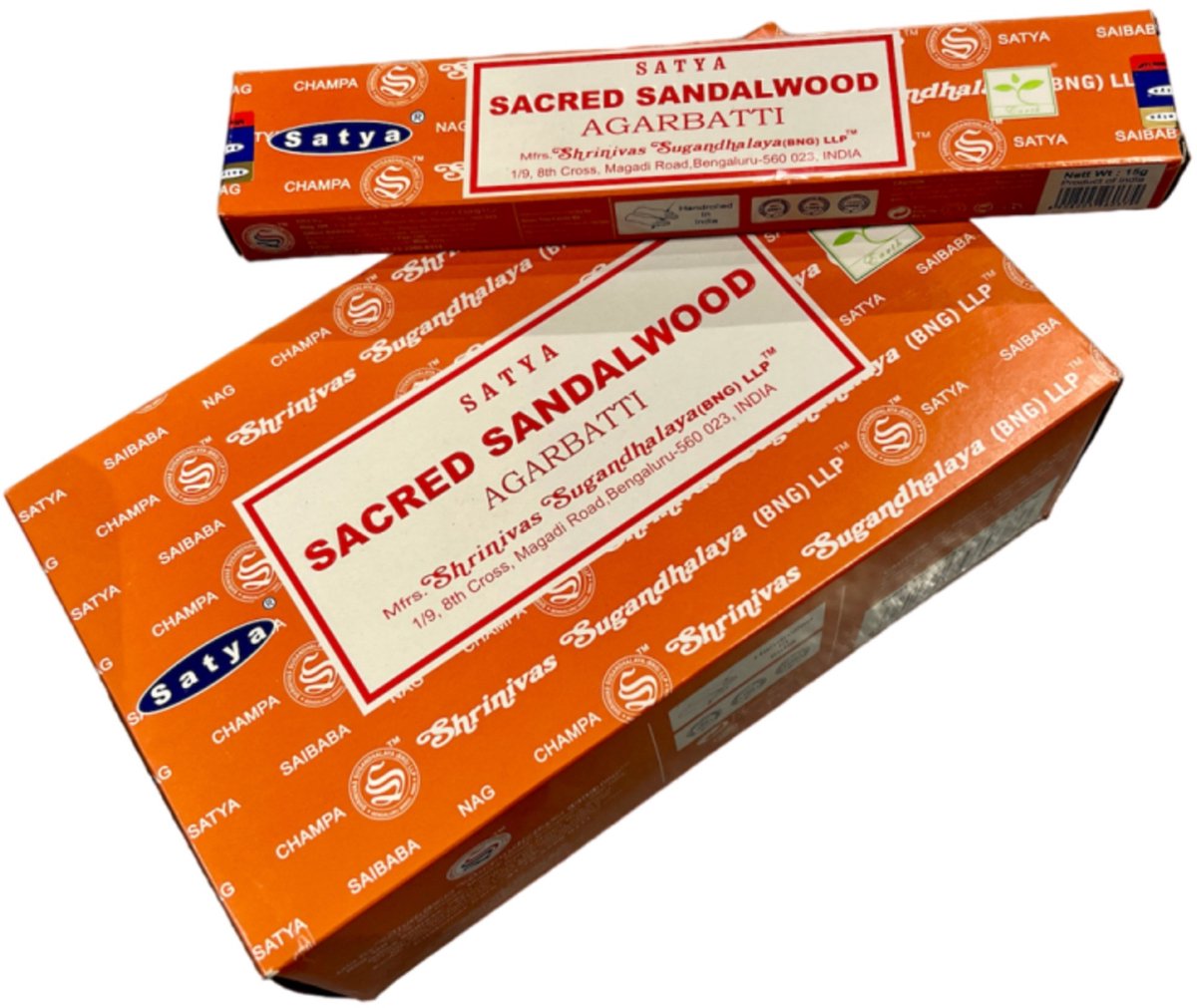 Satya Sacred Sandalwood wierook 15 grams Satya - doos van 12 st. oranje