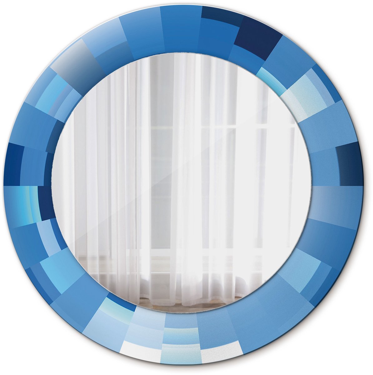 Tulup Spiegel - Spiegel op gehard Glas - Ronde Spiegel - Blauw abstract - Diameter: 50 cm - Blauwe - Slaapkamerspiegel - Badkamerspiegel - Gang - Kleedkamer - Spiegel met decoratieve opdruk - Moderne Spiegel - Scandinavisch Design - Wandmontage