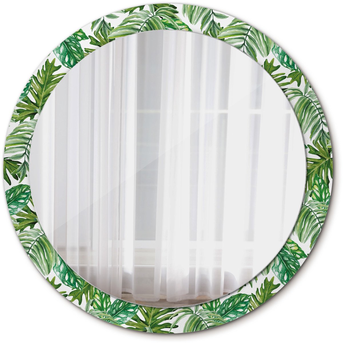 Tulup Spiegel - Ronde Spiegel - Spiegel op gehard Glas - Junglebladeren - Diameter: 90 cm 