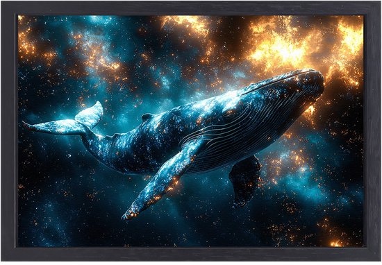 Walvis in sterrenstelsel - Walvis schilderij op canvas - Canvas dieren - Surrealistisch - Luxe canvas met baklijst - Stijlvolle wanddecoratie - canvas met baklijst 60x40 cm
