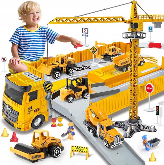 Construction Truck Speelset - Bouwspeelgoed kraan - Grote bouwtransportwagen - Wordt geleverd met 4 verschillende geluidseffecten - Beste cadeau voor educatief speelgoed - Perfect voor kleine kinderen