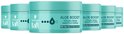 Groep van vijf potten Taft Aloe Boost Styling Cream in turkoois op een witte achtergrond.