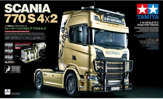 Kit Camion RC Scania 770 S 1:14 Tamiya - Camion Pré-Peint Argent, Montage Avec Moteur Et ESC
