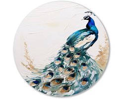 Blauwe abstracte pauw schilderij - Pauw rond schilderij - Ronde wanddecoratie dier - Abstract expressionisme - Wandobject Forex rond - Eigentijdse wanddecoratie - muurcirkel forex 60x60 cm