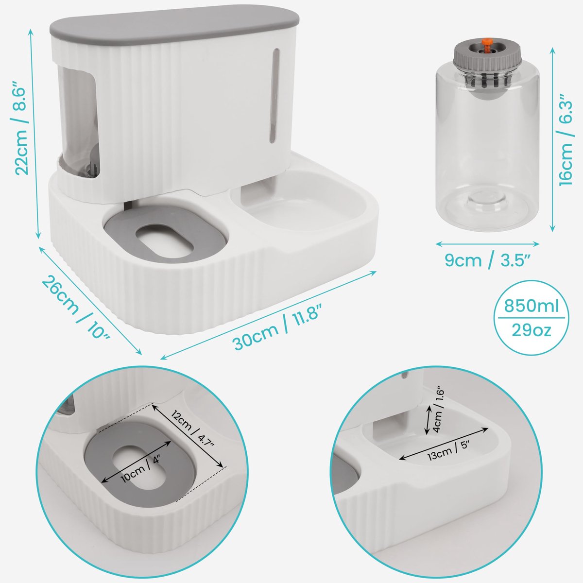 Afbeelding 3 van Belle Vous Automatische Zwaartekracht 2 in 1 DierVoer & Water Dispenser - 850 ml Capaciteit - Voedselkom voor Grote & Kleine Honden, Katten, Kittens & Puppy’s - Makkelijk Reinigen, Droogvoer Geschikt