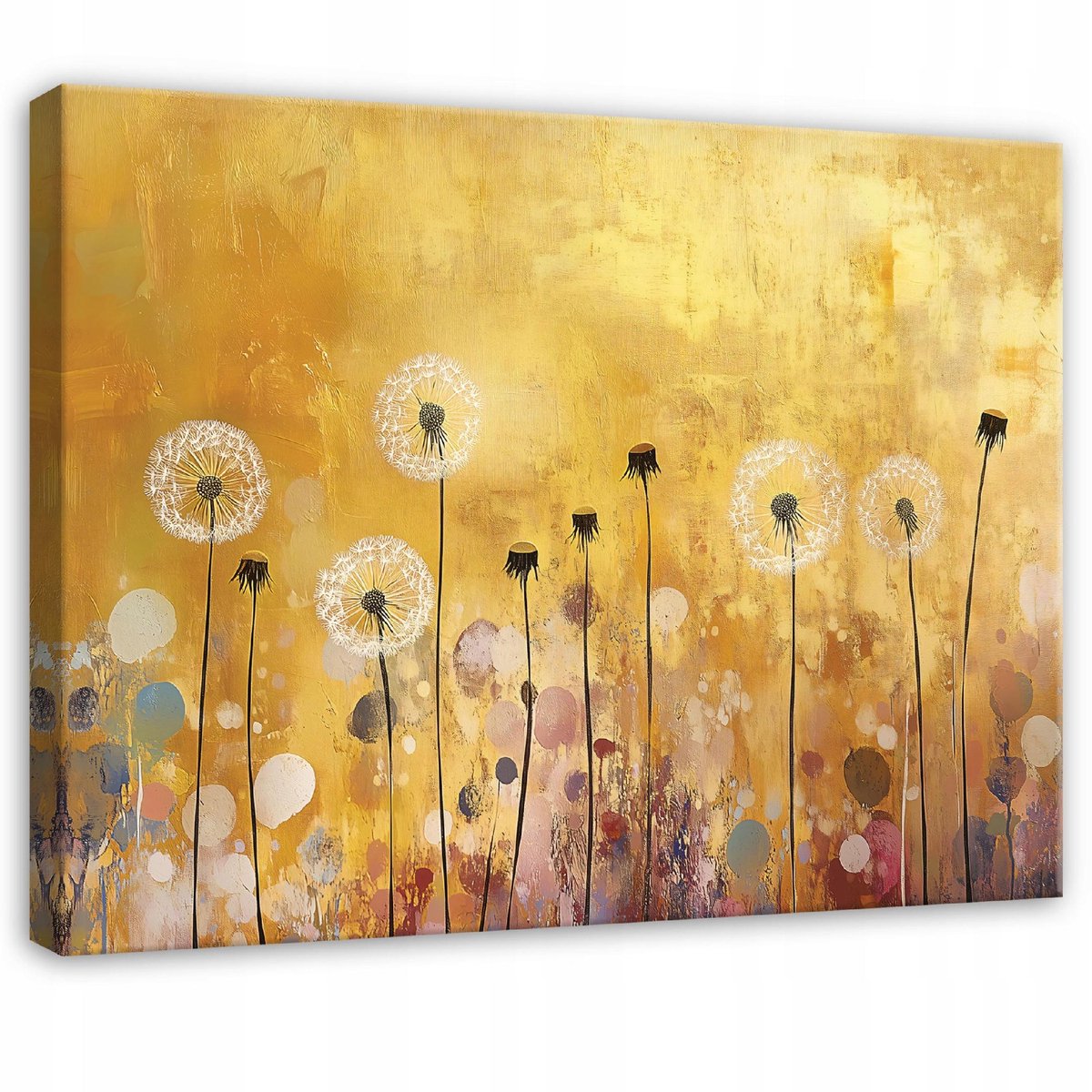 WALLARENA Canvas schilderij - 100x70 cm - abstracte bloemen in goud voor slaapkamer en woonkamer multikleurig