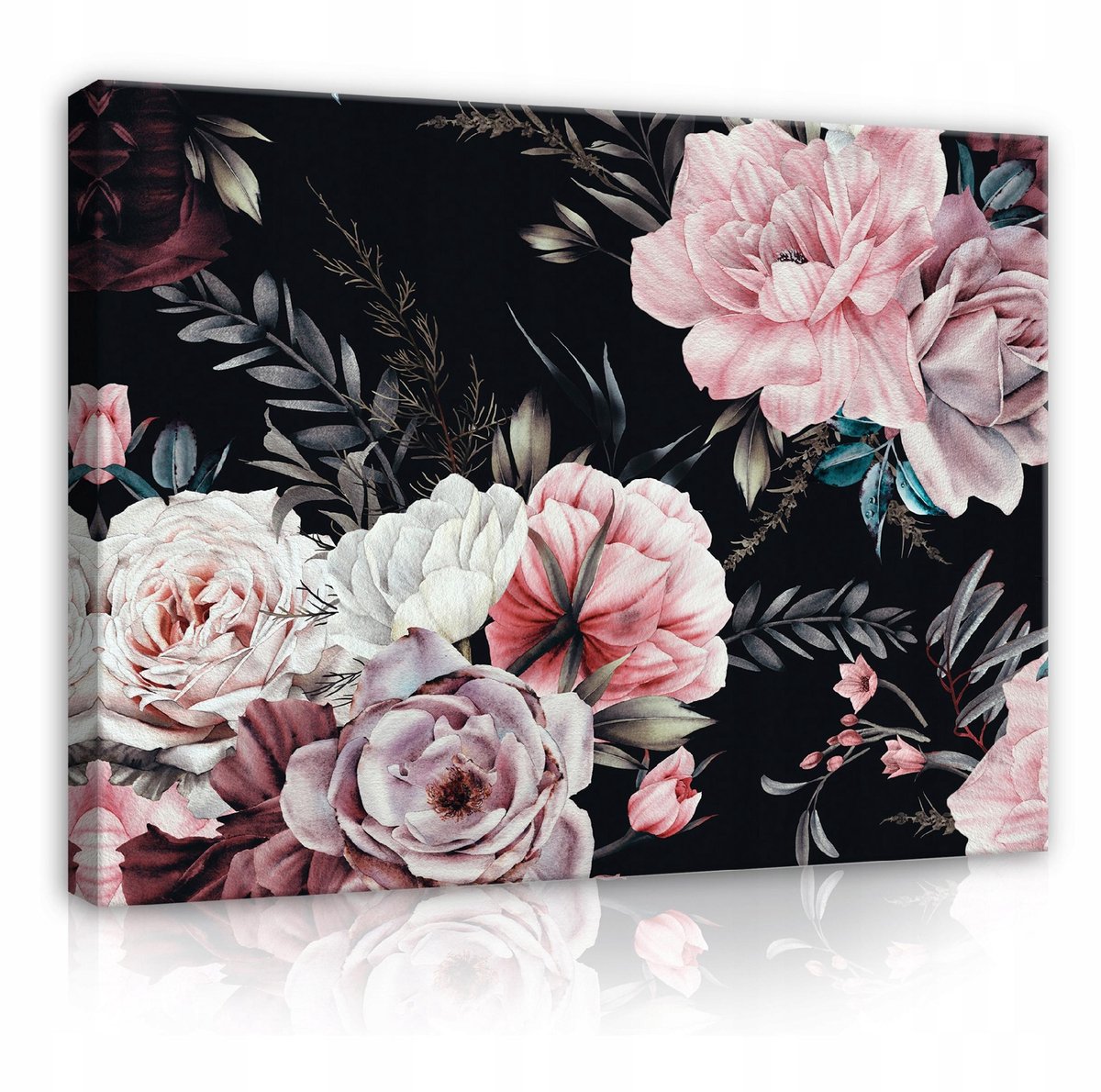 WALLARENA Canvas schilderij - 60x40 cm - Schilderij van bloemen, pioenrozen en rozen voor in de woonkamer multikleurig