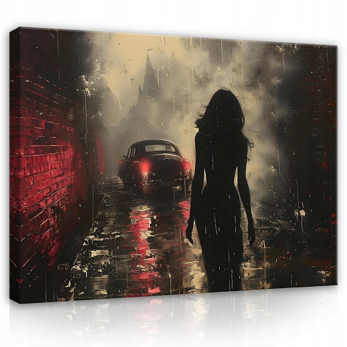 WALLARENA Canvas schilderij - 100x70 cm - vrouwelijk naakt met auto op doek voor slaapkamer of salon multikleurig