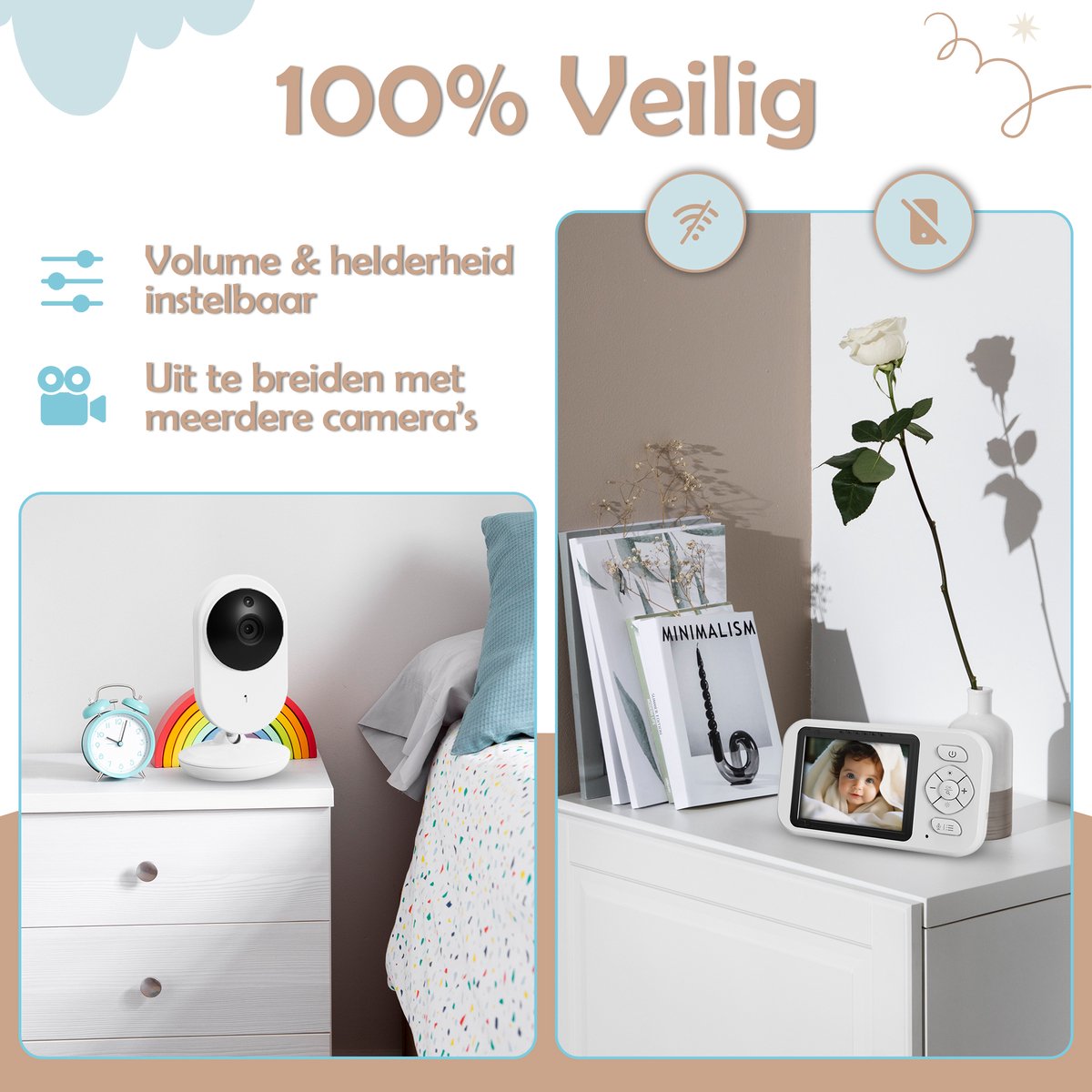 Oemmie Babyfoon - Babyfoon Met Camera - Baby Monitor - Draadloos - Nachtzicht - Praatfunctie - Tempratuurweergave - Wit — cadeau in Cadeau-ideeën - foto 7