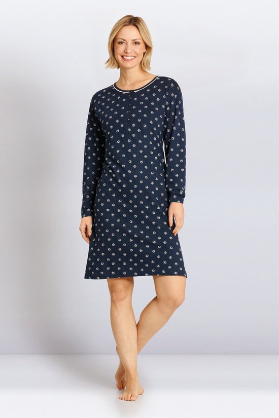 Hajo nachthemd blauw met all-over print - Blauw - Maat - 44/46