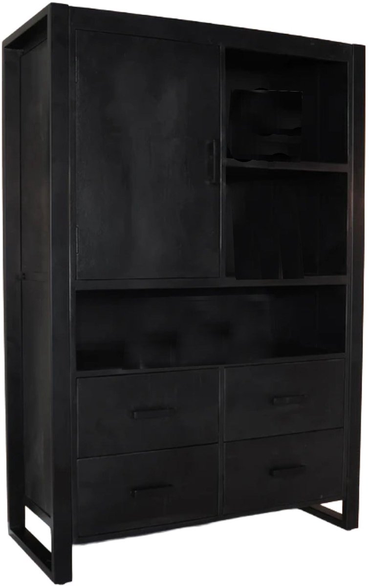 Industriële kast mangohout Dexie 150x100cm bruin en zwart wandkast duurzaam mango