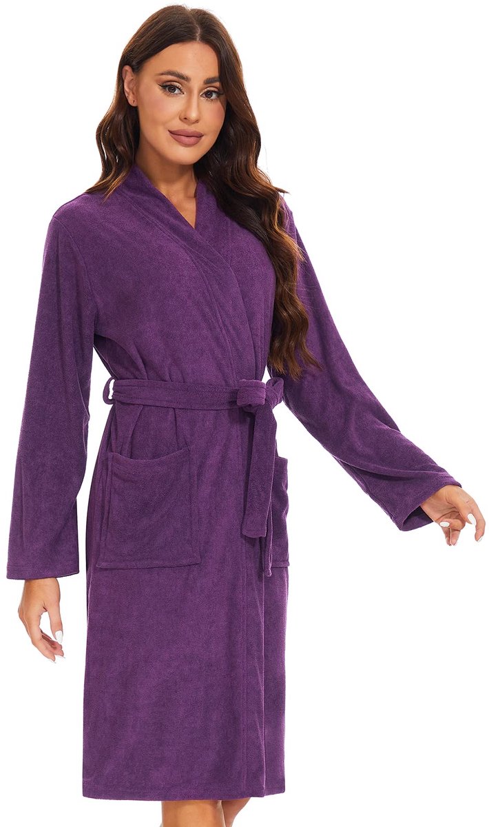 Dames Badjas - Zacht Lichtgewicht Badstof - Voor Sauna - Violet Maat L