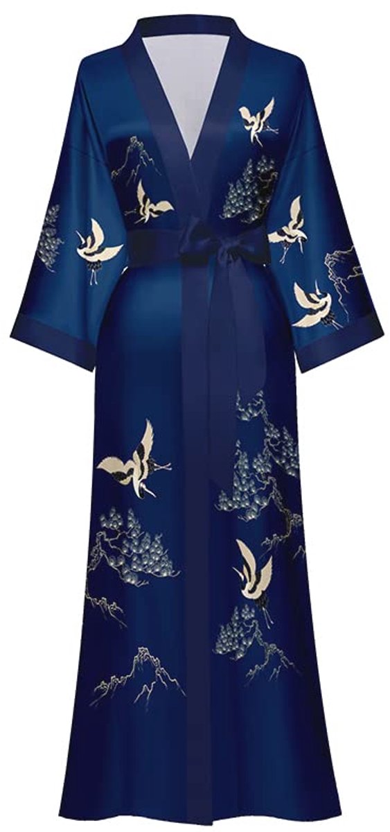 Dames Satijnen Kimono Morgenjas - Lang - Met Bloemenpatroon