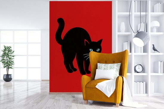 Behang - Fotobehang Kat - Zwart - Staart - Breedte 170 cm x hoogte 260 cm