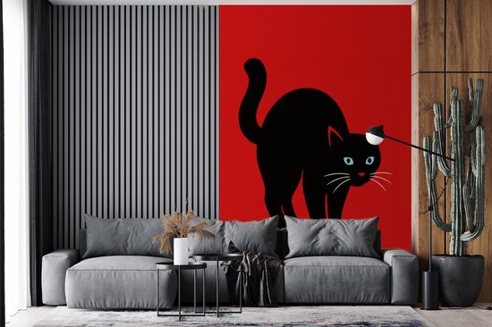 Behang - Fotobehang Kat - Zwart - Staart - Breedte 170 cm x hoogte 260 cm