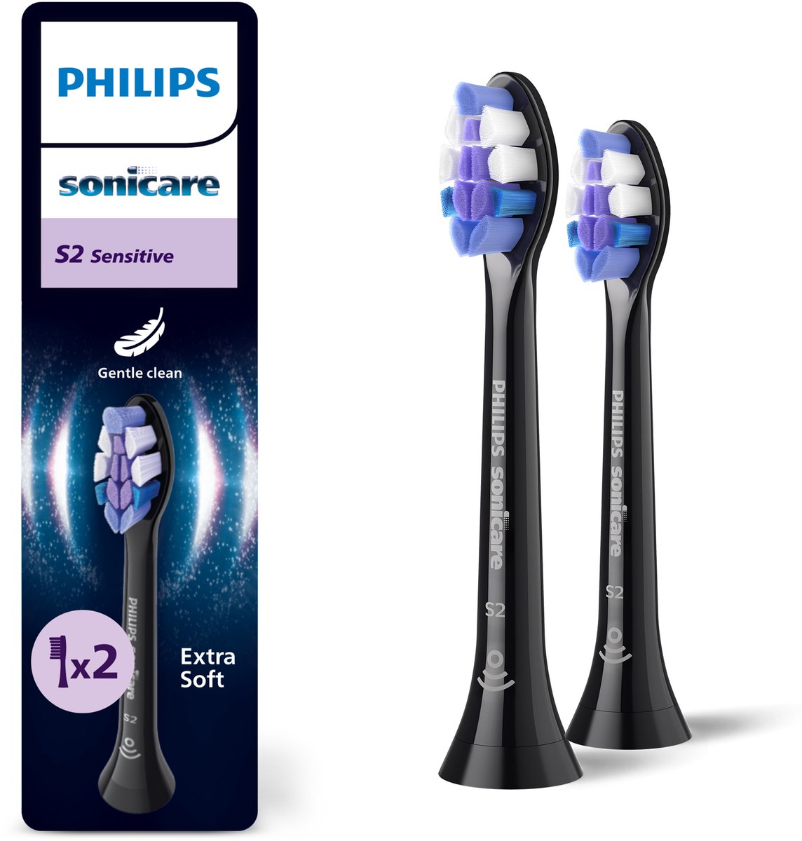 Philips Sonicare Optimal Sensitive – Opzetborstels voor Elektrische Tandenborstel – Zwart – Verpakking van 2​ - HX6052/88