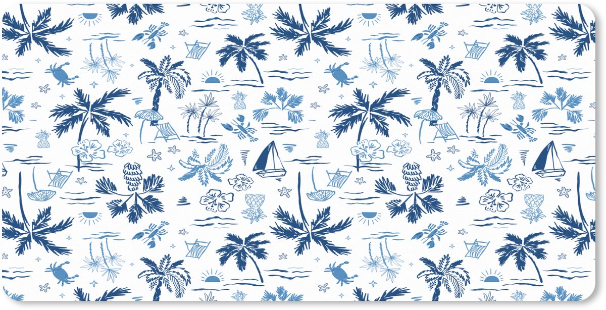 Muismat XXL 80x40 cm - Bureau onderlegger - Bureau mat Zee - Strand - Blauw - Wit - Bureaumat - Gaming mousepad xl - Bureaulegger groot - Computer deskmat