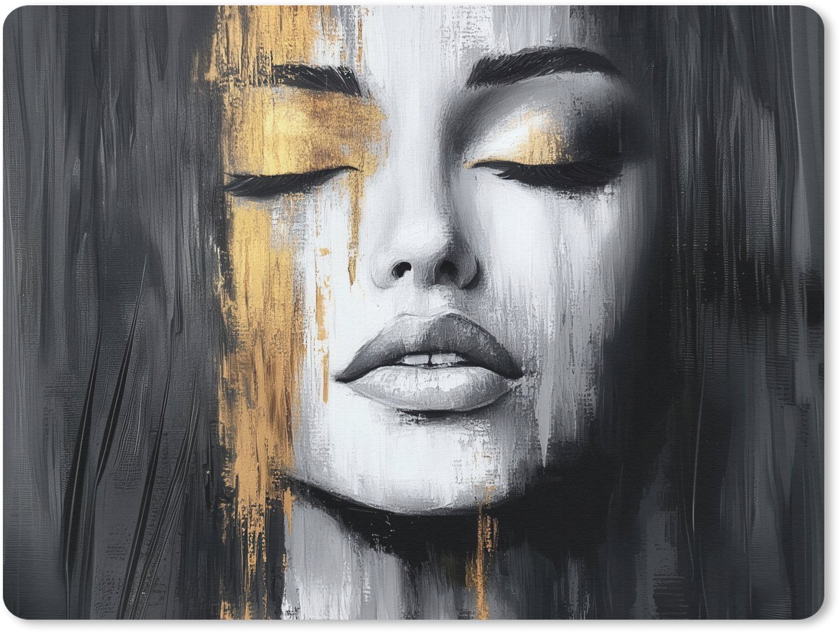 Muismat 23x19 cm - Mousepad Gezicht - Vrouw - Penseelstreken - Abstract - Muismatten