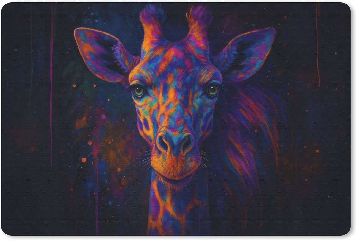 Muismat 27x18 cm - Mousepad Giraffe - Gekleurd - Verfspatten - Muismatten