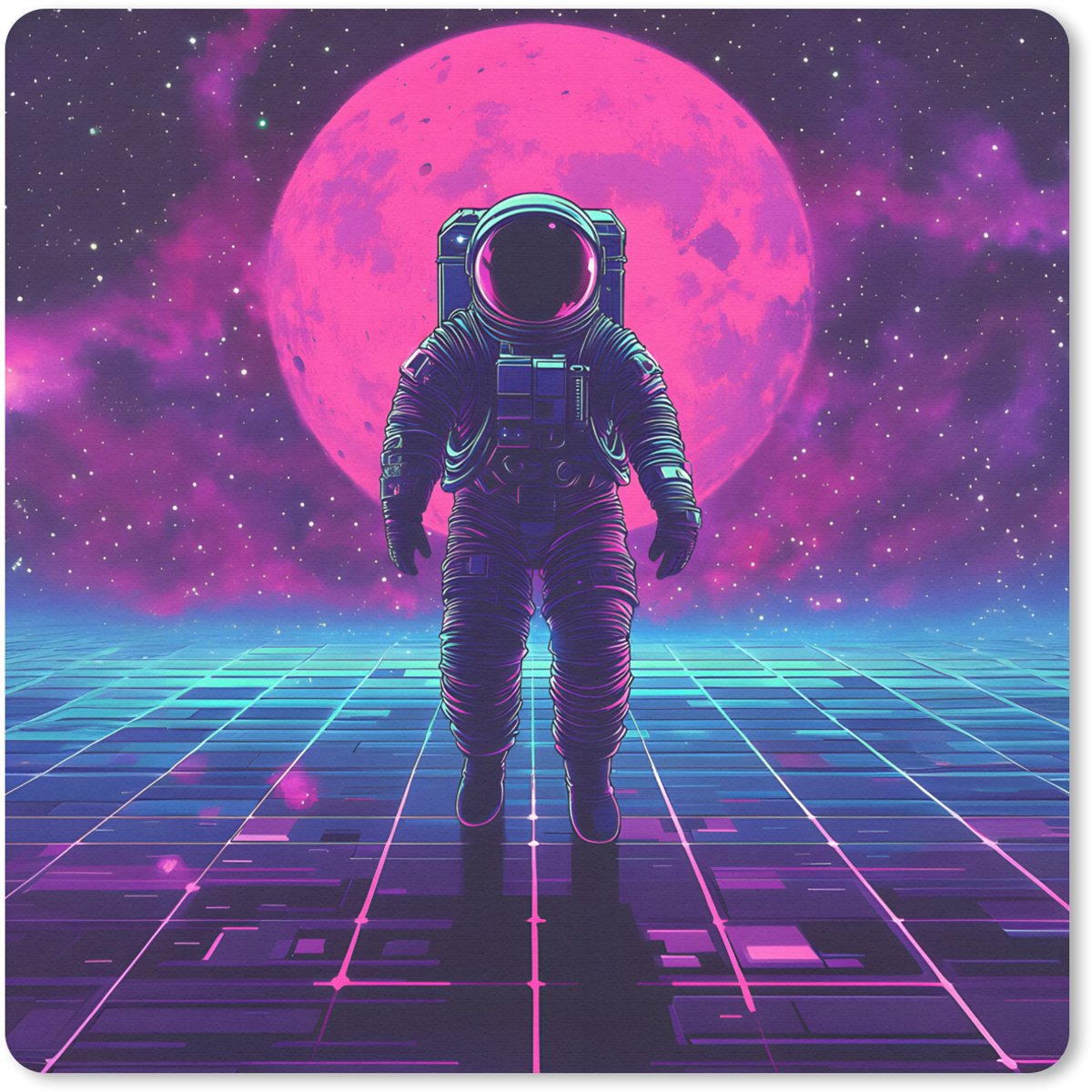 Muismat 20x20 cm - Mousepad Astronaut - Maan - Roze - Sterrennevels - Muismatten