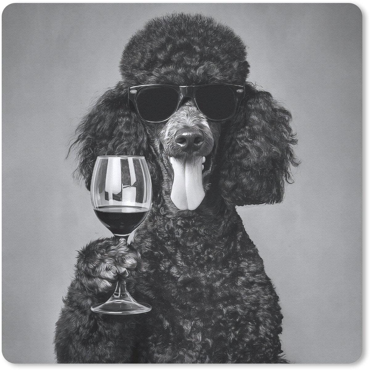 Muismat 30x30 cm - Mousepad Hond - Krullen - Zonnebril - Wijn - Muismatten