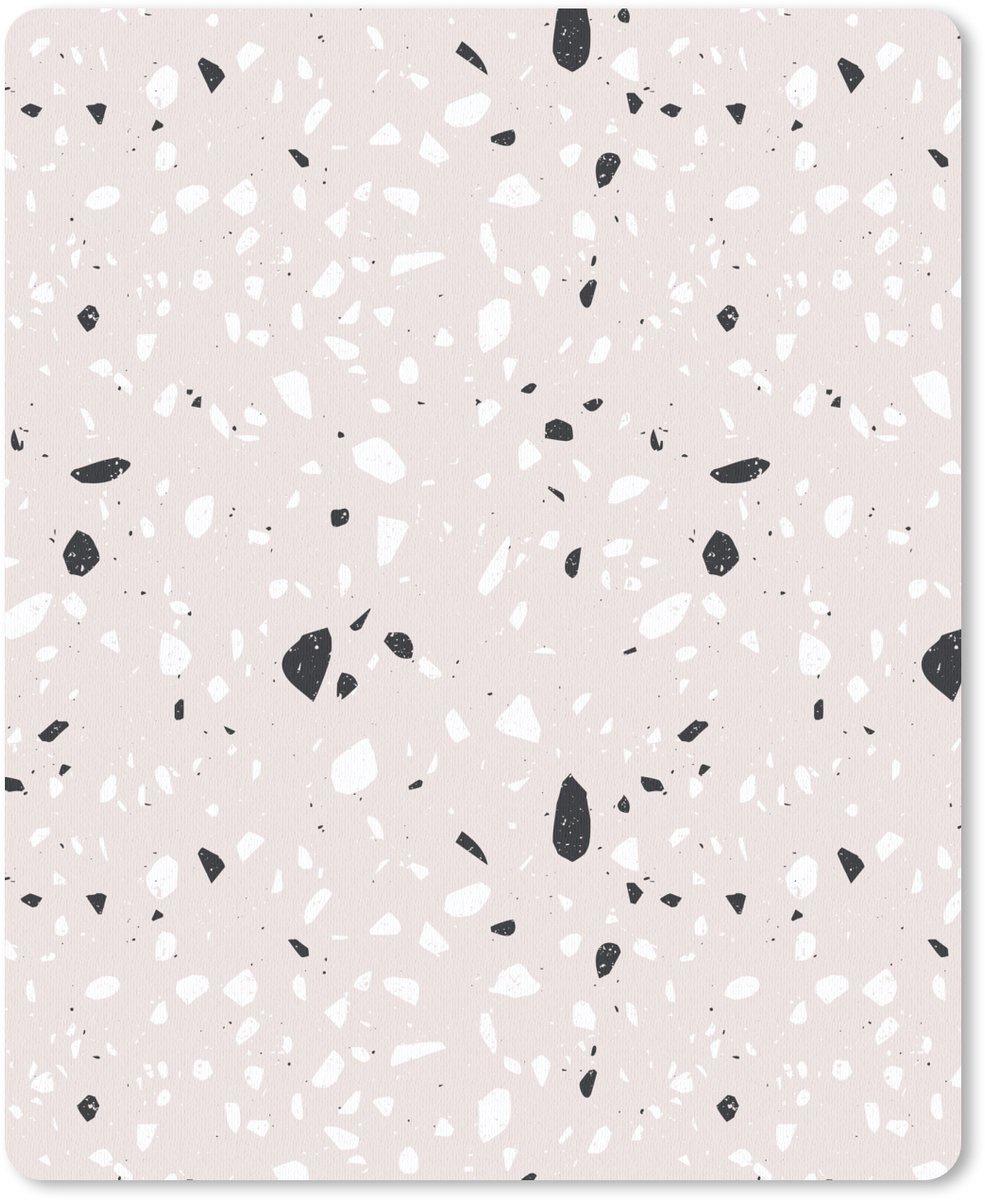 Muismat 19x23 cm - Mousepad Terrazzo - Patroon - Zacht - Zwart - Wit - Muismatten