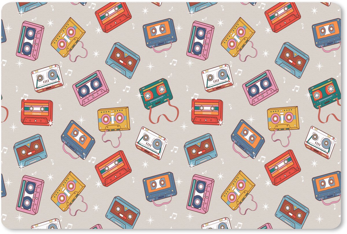 Muismat 27x18 cm - Mousepad Muziek - Cassette - Patroon - Muismatten