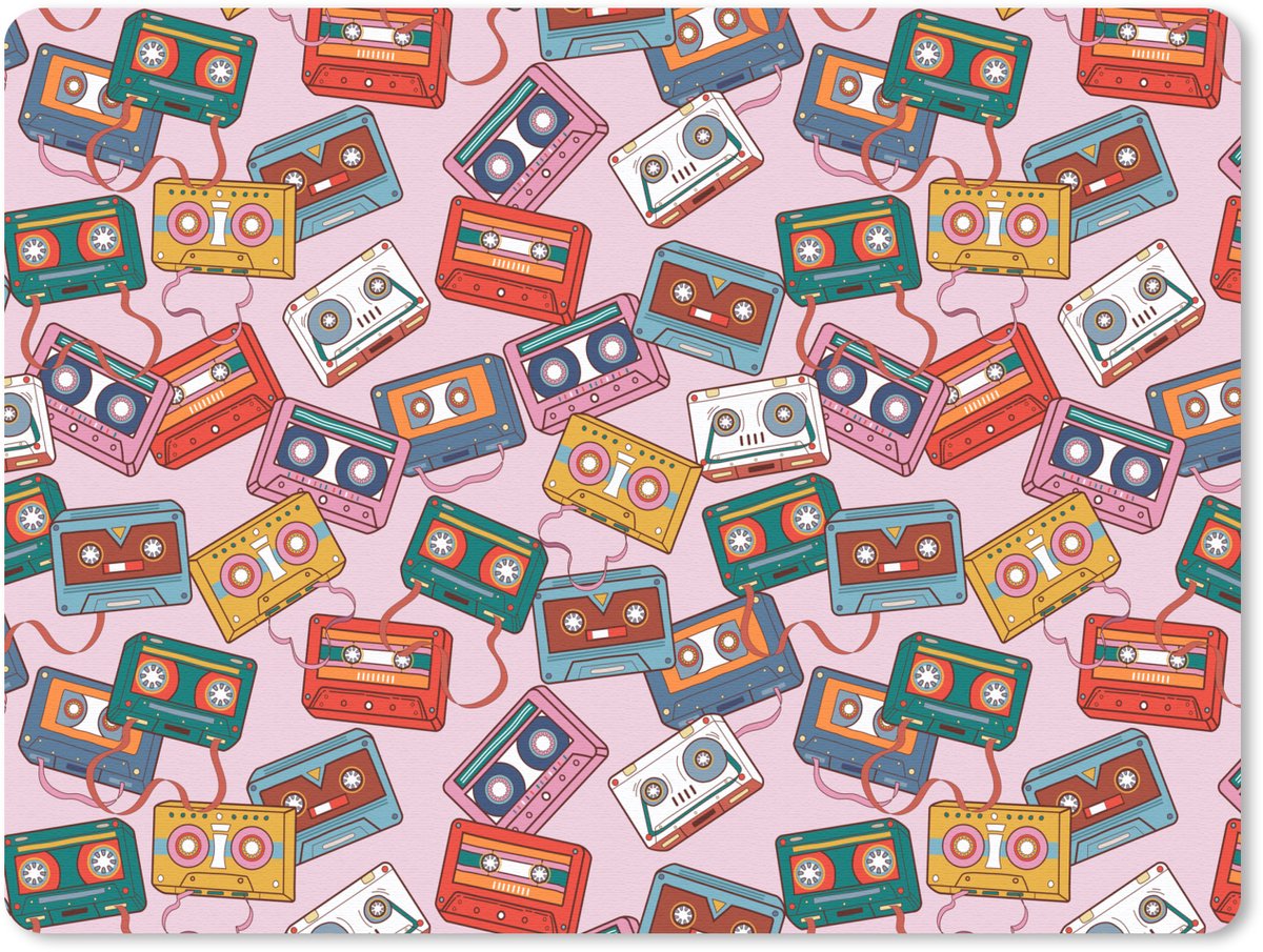 Muismat 23x19 cm - Mousepad Cassette - Patroon - Roze - Muismatten