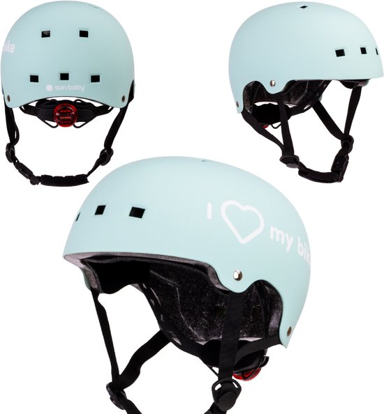 sun baby Fietshelm 3 jaar, kinderhelm maat S (50-54 cm) Mintgroen, met LED licht, Kinder skatehelm voor skateboard, fiets, step en rolschaatsen