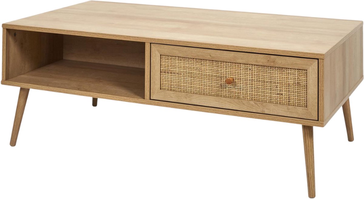 MISOU Bali Koffietafel - Salontafel - Woonkamer - Rechthoekige - Tafel - Rotan - Hout - met Opbergruimte