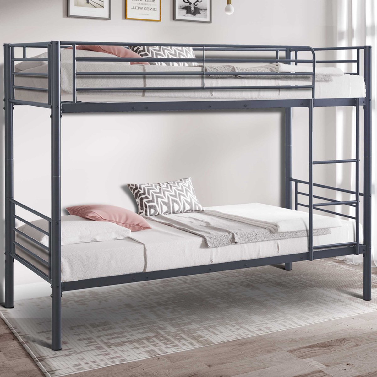 Rousseau - Stapelbed metaal Sammy 90x200cm opsplitsbaar- donkergrijs