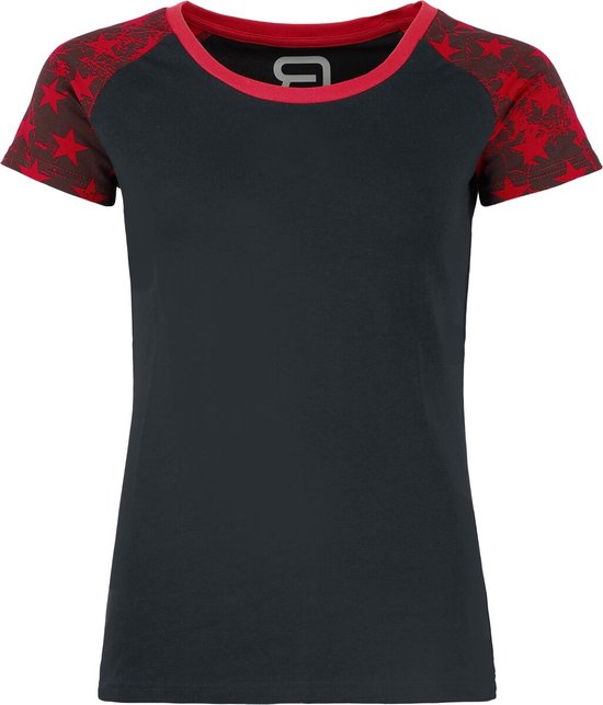 R.E.D. Rock-Engineered Design zwart/rood T-shirt met raglanmouwen - Dames - XL