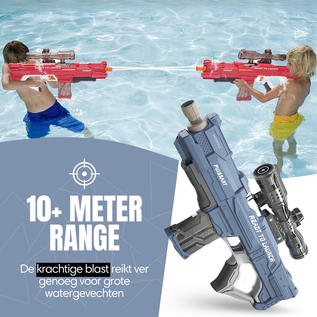 Modito Automatisch Waterpistool met Vizier Blauw - Elektrisch Waterpistool - Watergeweer - Super Soaker - Watergun - Buitenspeelgoed — afbeelding 6