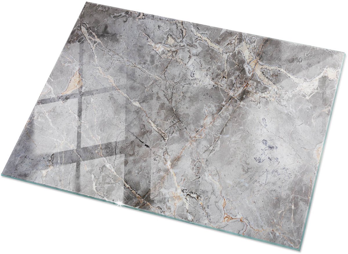 Tulup Tafelblad Glas - Natuurlijk Marmerpatroon Glazen Plaat - 120 cm x 80 cm - Grijs Glasplaat Tafel - Rechthoekig Tafelblad Glas - Glazen Tafelblad voor de Woonkamer - Gehard Glas